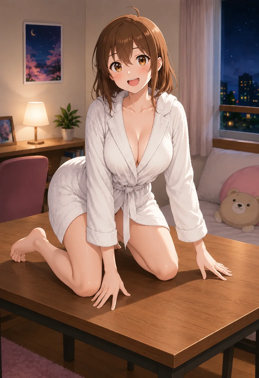 Climbing on table.