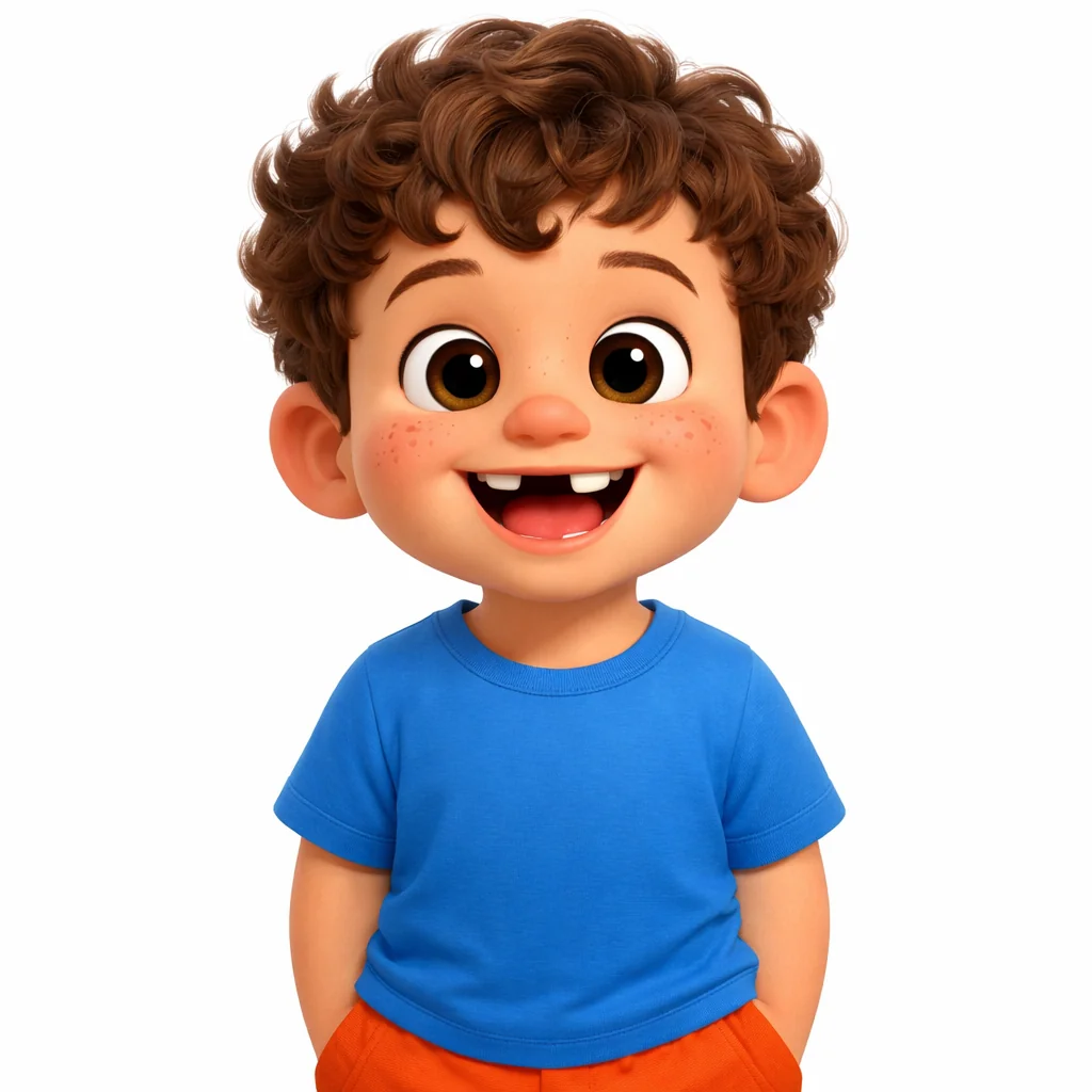 A 5-year-old boy named Rodney, round face, brown curly hair,...