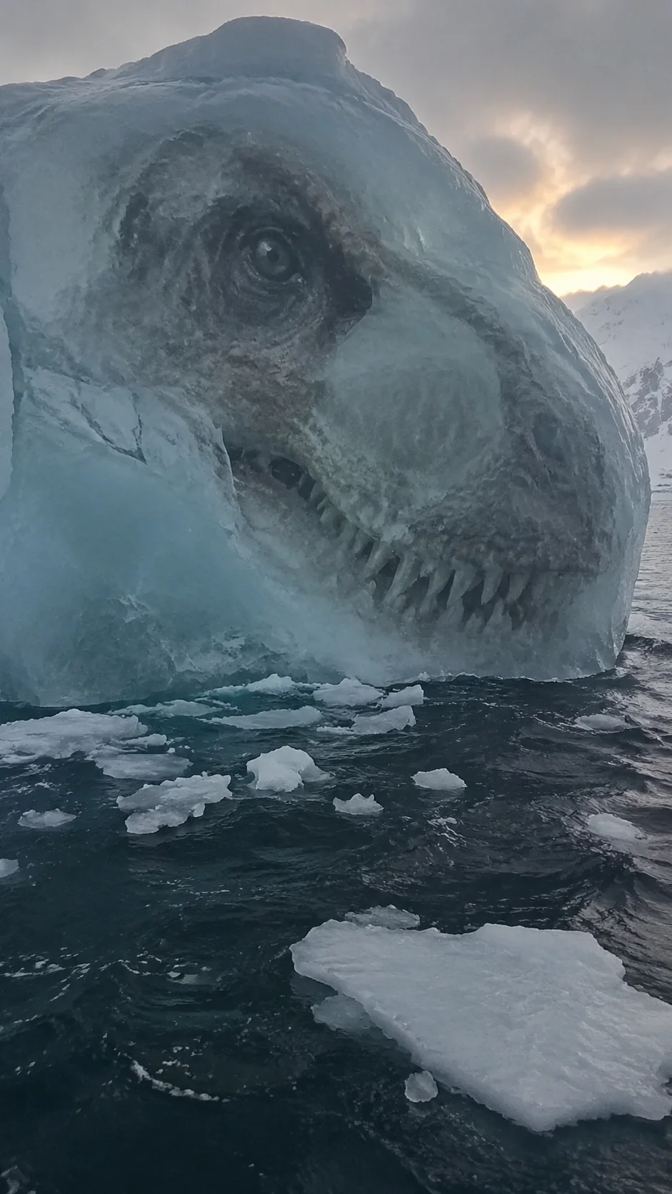 "A breathtaking and unsettling Arctic landscape near sunset....