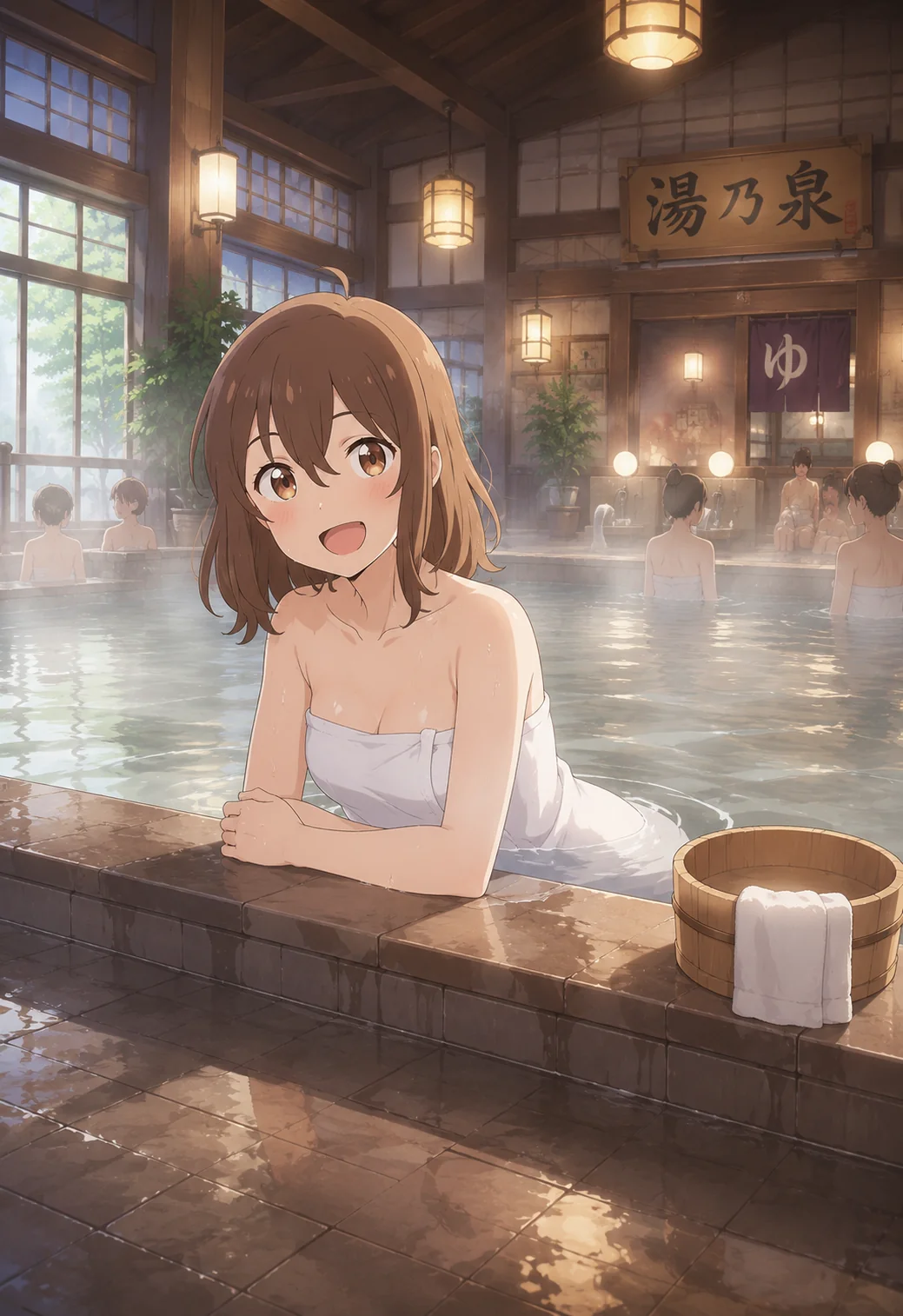 In a big bathhouse warming up