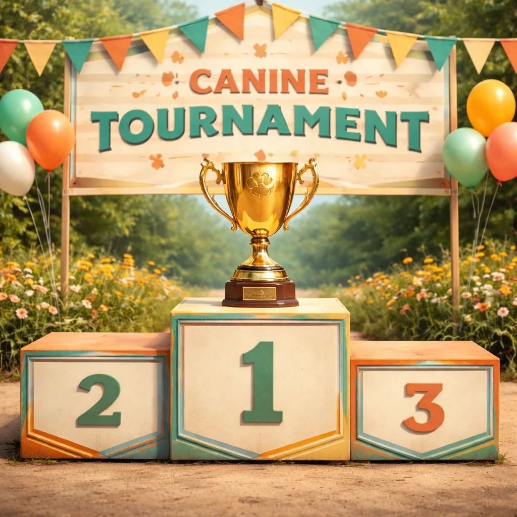 Podium for canine tournament with trophy for the first place...