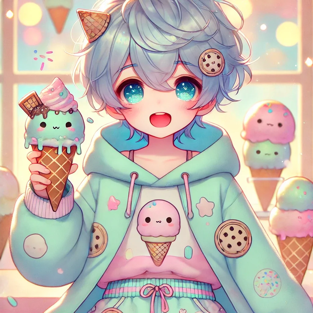 A cute kawaii boy, moe artstyle, his hair is light pastel cy...