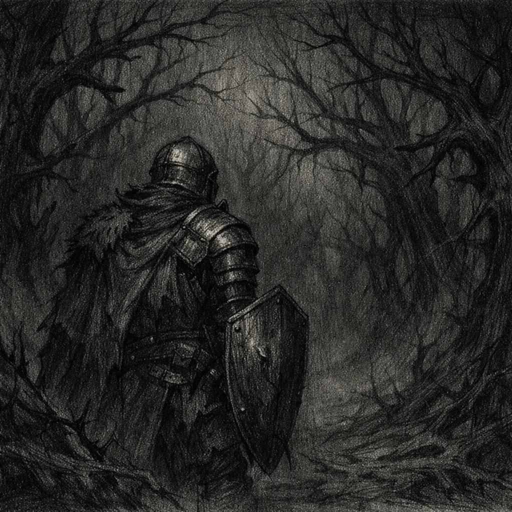 Preserve same pencil drawing style and dark fantasy atmosphe...