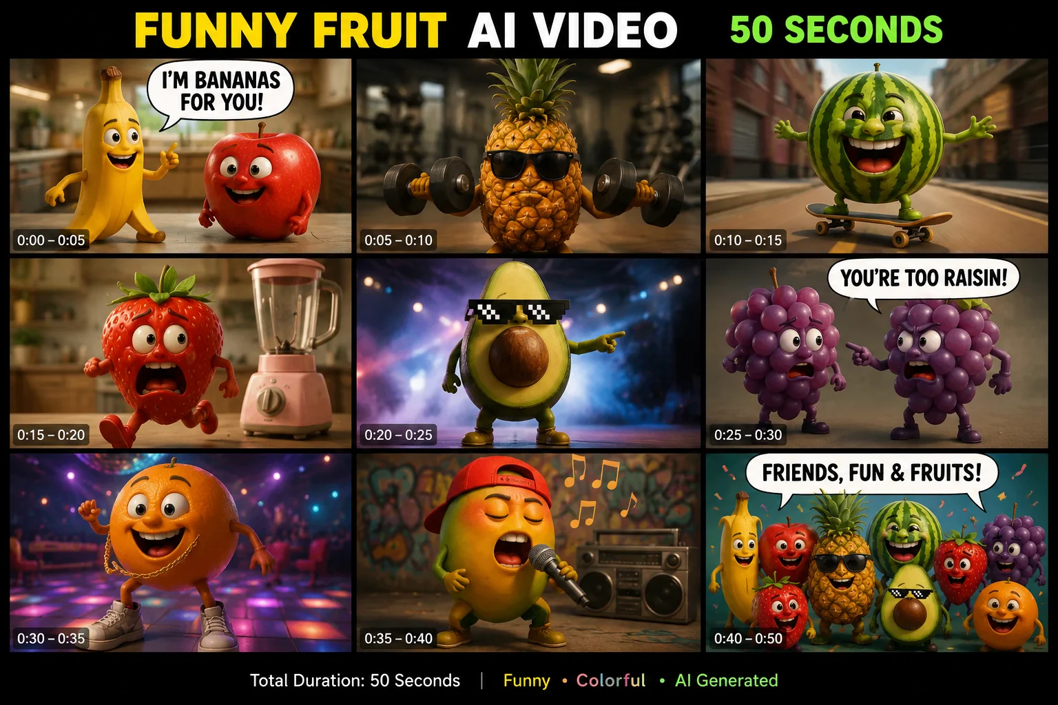 Funny fruit ai video 50 seconds long