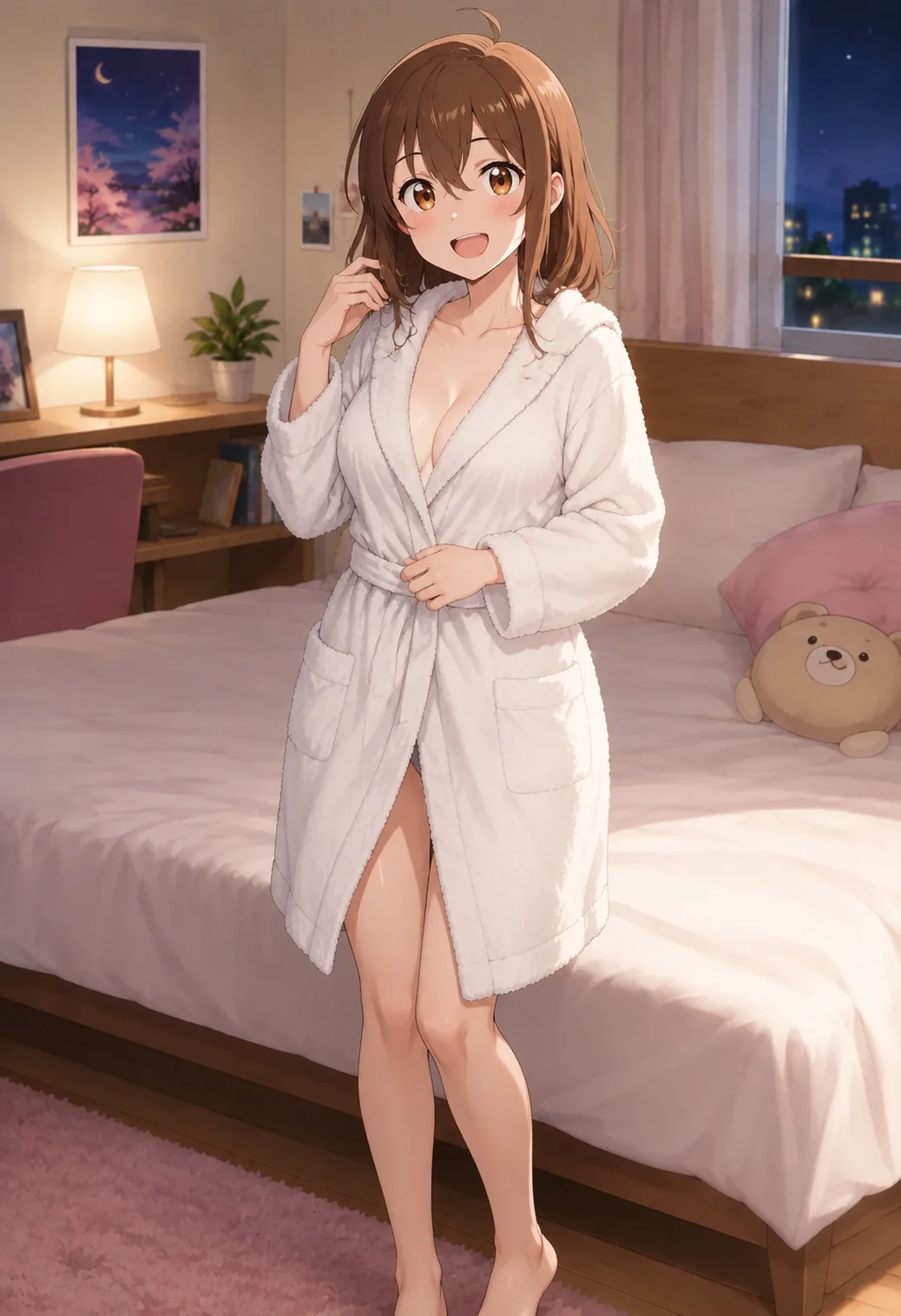 Bathrobe out of the shower.