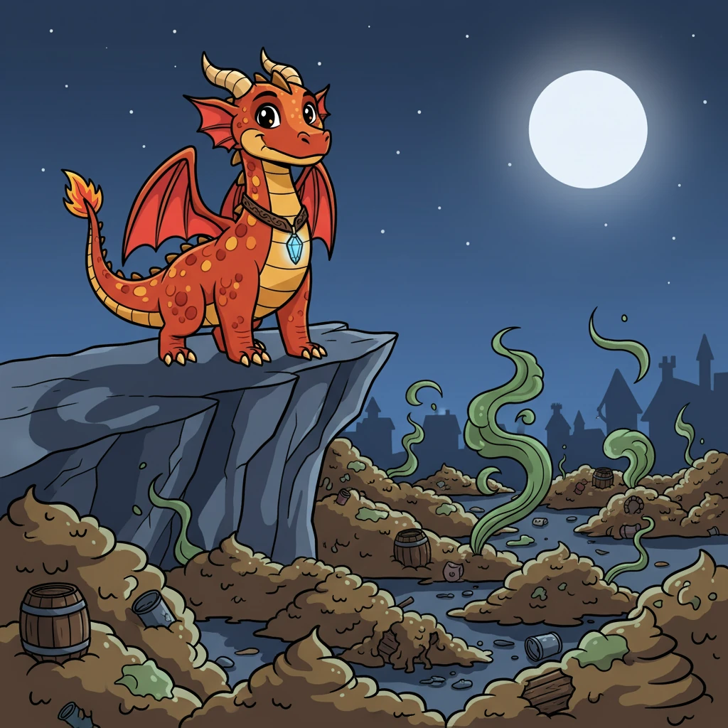 One night, as the moon cast its silvery glow, Ignis noticed a problem. From his vantage point, he saw the growing piles of human waste, a blight upon the landscape. The smell was horrendous and it was clear something had to be done.