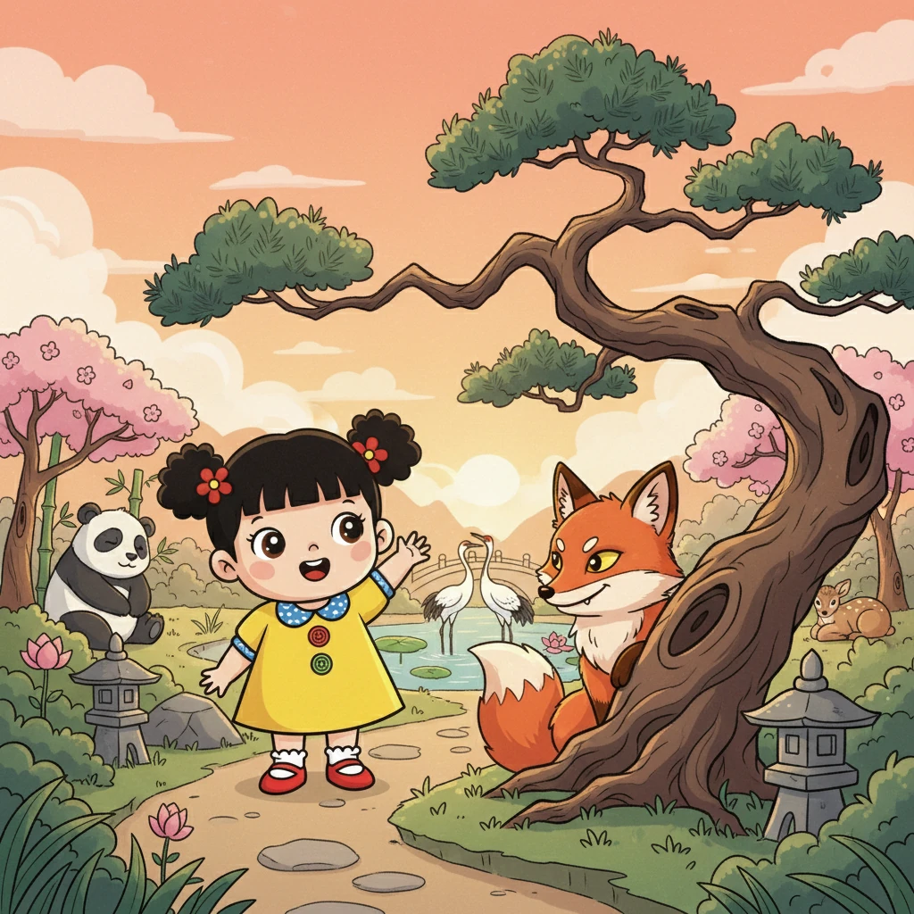最后，小琪遇到了狡猾的狐狸 (hú li)。狐狸有着红色的毛发，它偷偷地观察着周围。小琪向狐狸挥手告别，结束了今天的动物乐园之旅。