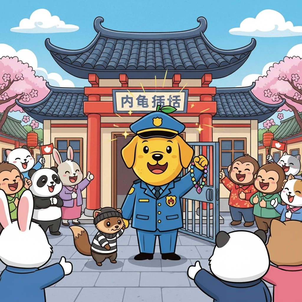 经过一番搜查，芒果警长成功找回了被盗的宝石项链，并将黄鼠狼送进了警察局。小镇居民们欢呼雀跃，都夸他是“正义的使者”！大家都为警长的勇敢和智慧感到骄傲。