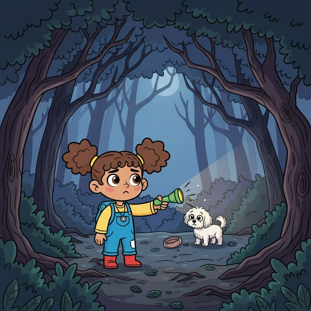 The woods loomed ahead, full of shadows and unknown dangers. Maya imagined Snowy all alone, scared and possibly hungry. She pictured him searching for her, lost and confused in the unfamiliar environment.