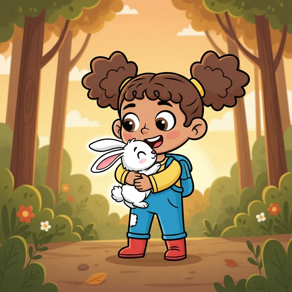 Finally, after hours of searching, Maya saw a flash of white. It was Snowy! He hopped towards her, and Maya scooped him up, hugging him tightly. They were finally reunited, their bond stronger than ever.