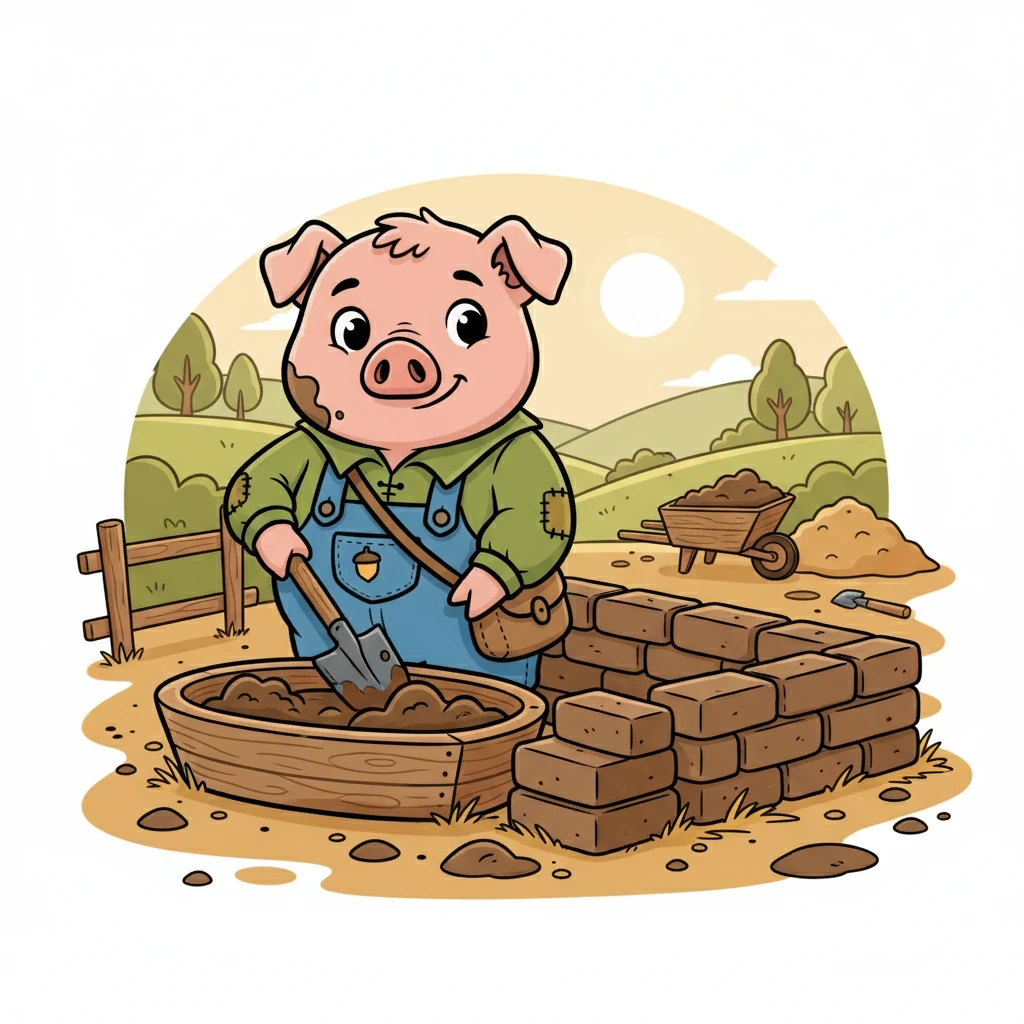 Jorge, el más sensato de los tres, optó por una casa de barro. Aunque tardaría más, estaba convencido de que sería la más fuerte y segura. Trabajaba meticulosamente, mezclando la arcilla y construyendo una base sólida.