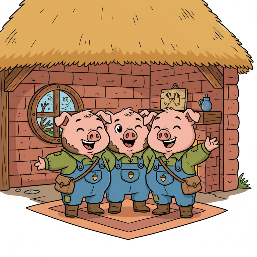 La casa de barro de Jorge resistió el viento. Los tres cerditos, juntos y seguros, aprendieron la lección: el trabajo bien hecho y la ayuda mutua son los mejores refugios. Celebraron su seguridad, prometiéndose siempre cuidarse.