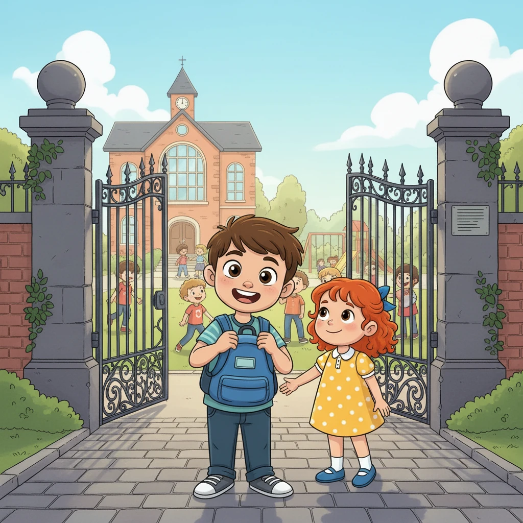 Soudain, une petite fille aux cheveux roux, Léa, s'approcha de lui. Elle lui sourit gentiment et lui proposa de jouer avec elle et ses amis. Théo, surpris mais ravi, accepta son invitation avec un grand sourire.
