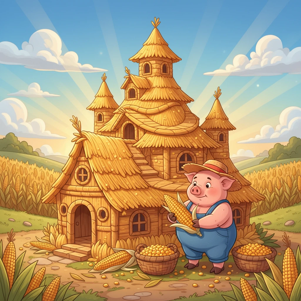 Rosendo, Benito y Fermín, tres hermanos cerditos, decidieron construir sus propias casas. Rosendo, el más trabajador, construyó su casa con espigas de maíz, recolectando diligentemente para tener un hogar estable y acogedor. La casa, amarilla y brillante, parecía un laberinto dorado.