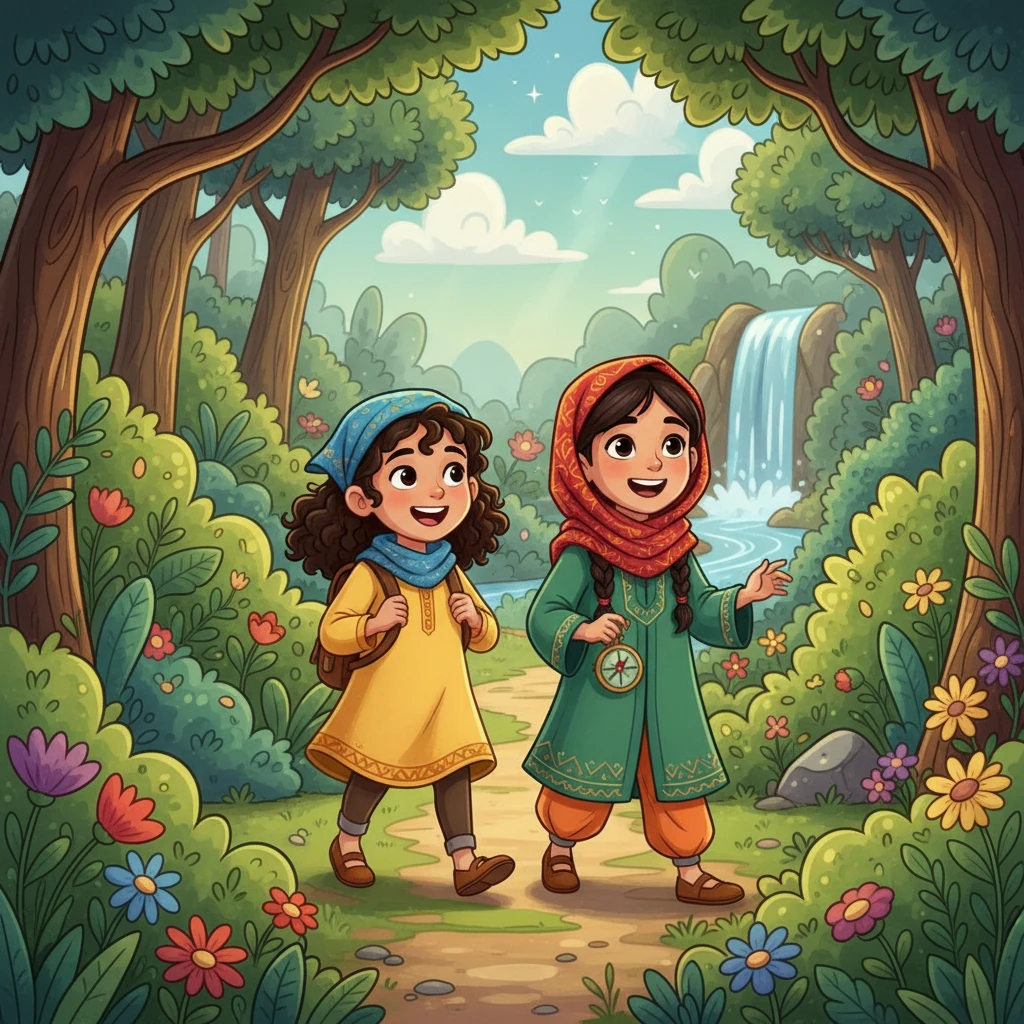 في يوم مشمس، قررت أسيل وفردوس، وهما صديقتان مقربتان، الذهاب في مغامرة إلى الغابة. كانت الشجيرات الخضراء والزهور الملونة ترحب بهما في كل خطوة. كانت الفتاتان الصغيرتان متحمسات للغاية لبدء استكشافهما.