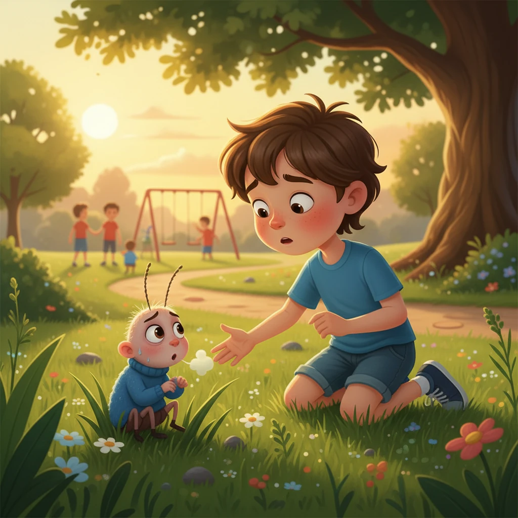 Pulguita, una pequeña pulga, se sentía muy mal. Tiritaba en la hierba del parque, débil y sin fuerzas para saltar. El niño, Leo, la descubrió y supo que debía ayudarla.