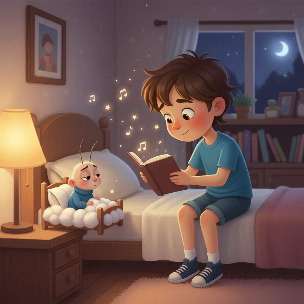 En el dormitorio de Leo, Pulguita descansaba en una pequeña cama hecha con algodón. Leo le contaba cuentos y le cantaba canciones, para que se sintiera mejor.