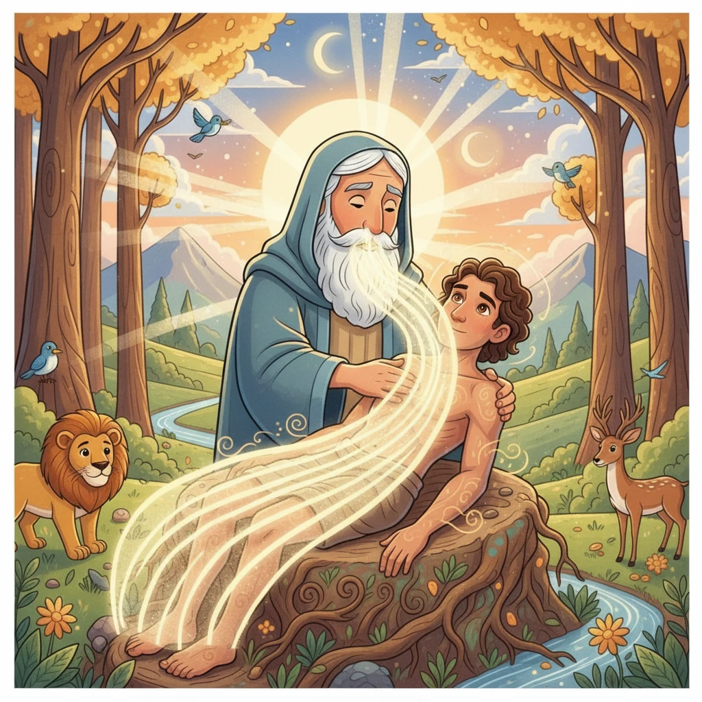 Allah carefully shaped Adam's hands and formed his face, giving him a unique form. Then, with a loving breath, Allah gave Adam life, love, and grace, filling him with a divine spark.