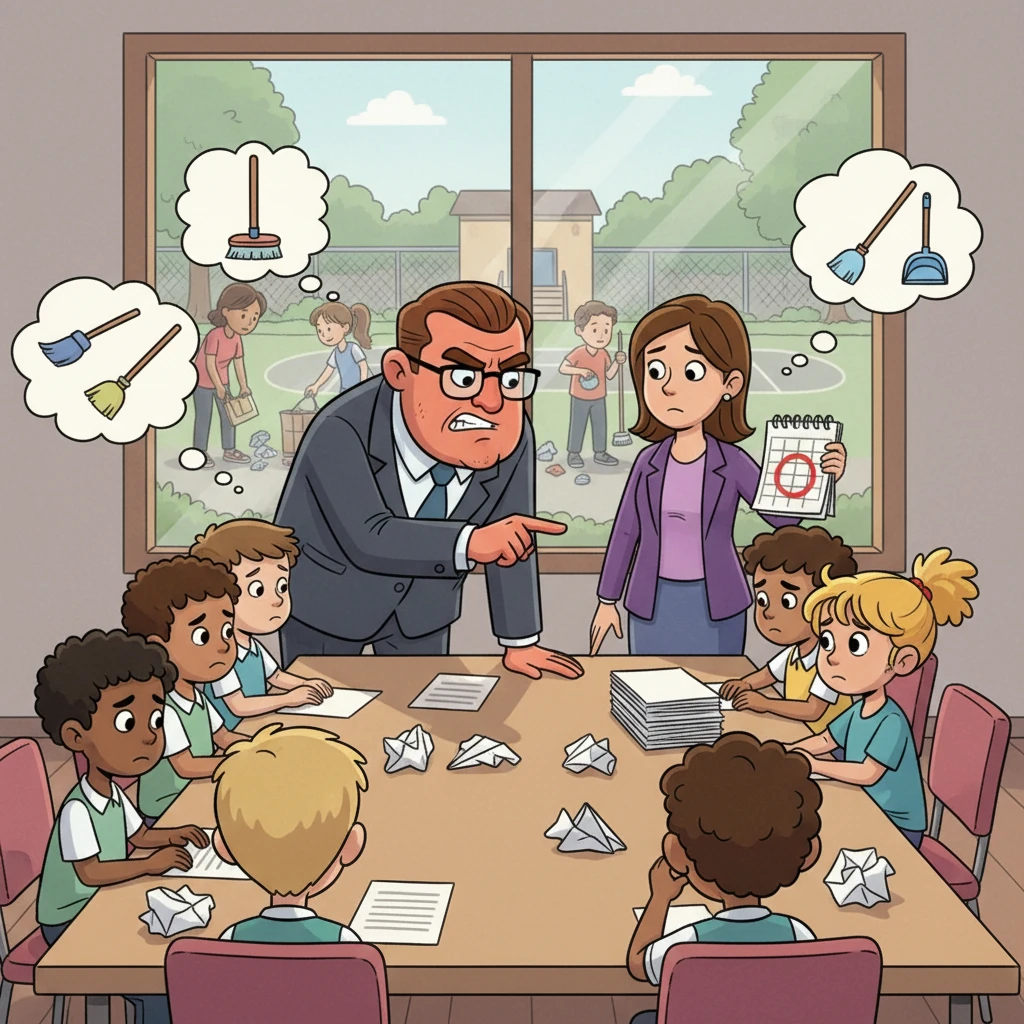Word of their antics quickly spread, leading to a teacher meeting. The principal, his face red, announced the consequences: detention for everyone involved. The classmates received detention, a stern warning, and hours of community service at school.