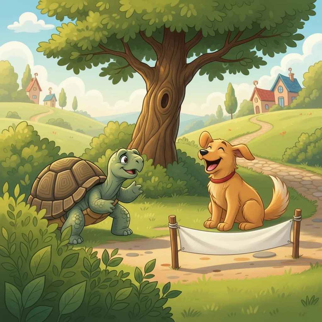 "Buster, let's race!" Sheldon announced, a glint in his eye. Buster, trusting and enthusiastic, barked happily and agreed. The starting line was set near a lush green meadow.