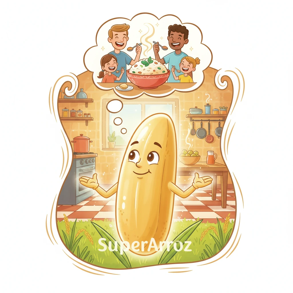 Con el tiempo, SuperArroz creció fuerte y saludable, convirtiéndose en un grano hermoso y brillante.  Soñaba con llegar a las cocinas de las familias, transformándose en un delicioso plato lleno de sabor y alegría.  ¡Quería ser degustado por todos!