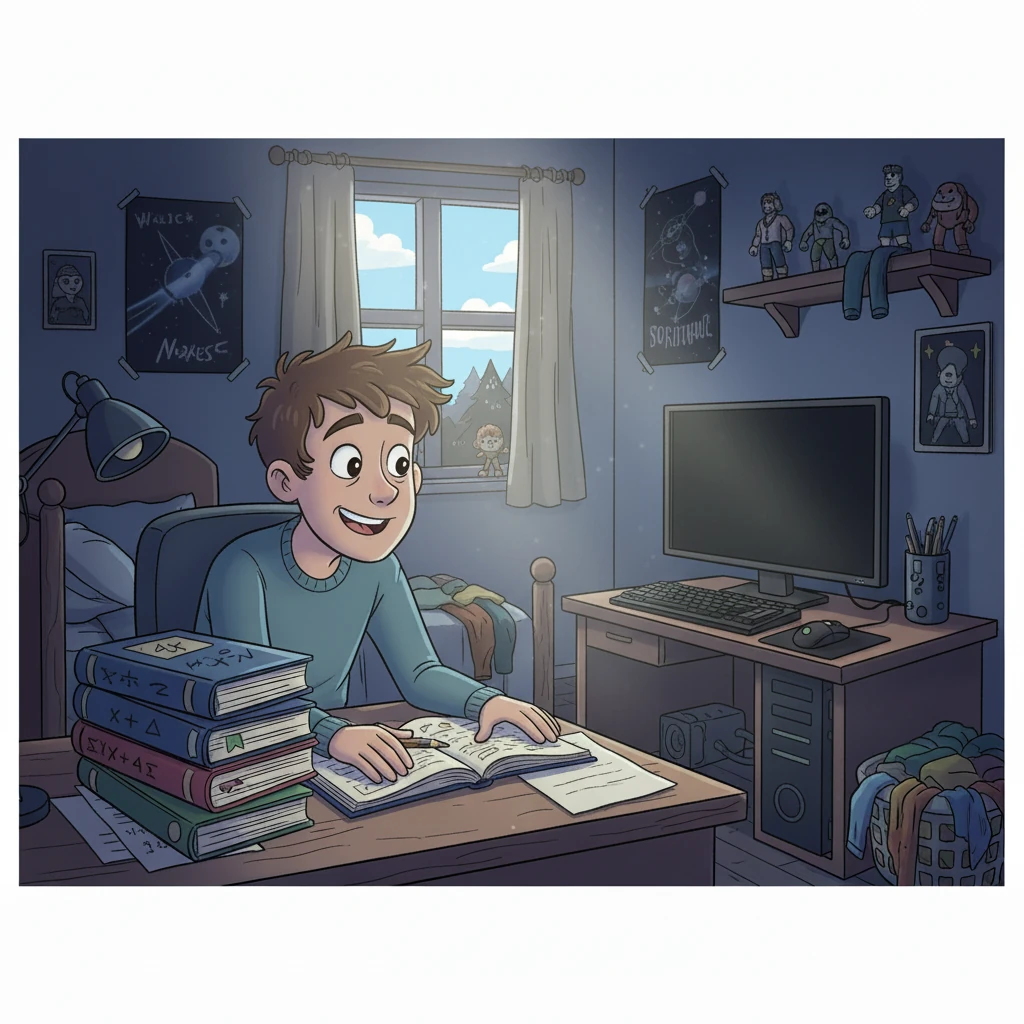 Pewnego dnia, nauczyciel matematyki ogłosił zbliżającą się maturę. Mateusz poczuł strach, bo wiedział, że jego wiedza jest daleka od perfekcji. Postanowił, że w końcu weźmie się do nauki, ale zapał szybko minął.