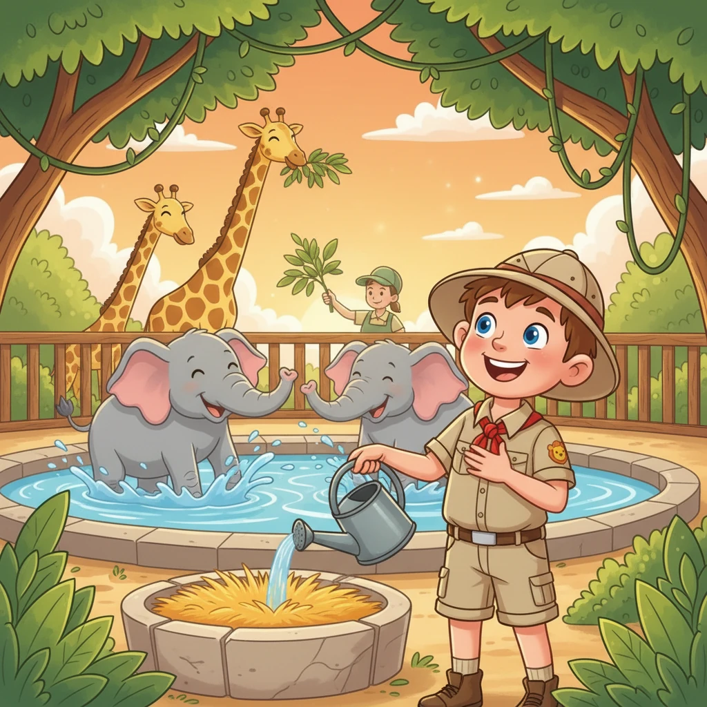 As the day winds down, David makes sure all the animals have fresh water and food. The elephants splash in their pool, the giraffes munch on leaves, and David feels grateful for his job, getting to see them everyday.