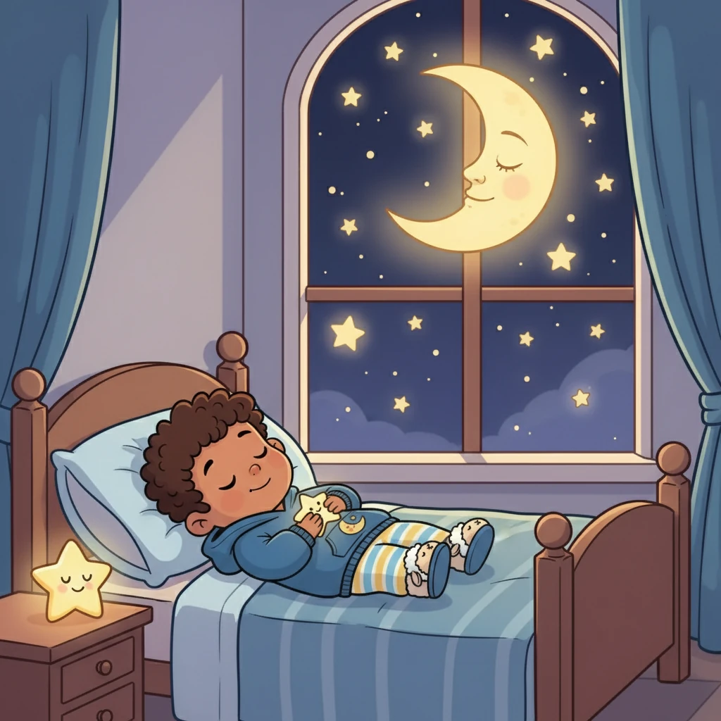 Finalmente, la Luna se durmió, rodeada de estrellas y con la promesa de Mateo. Mateo, cansado pero feliz, volvió a su cama, sabiendo que había hecho algo muy especial. Y desde entonces, la Luna y Mateo sonríen juntos cada noche.