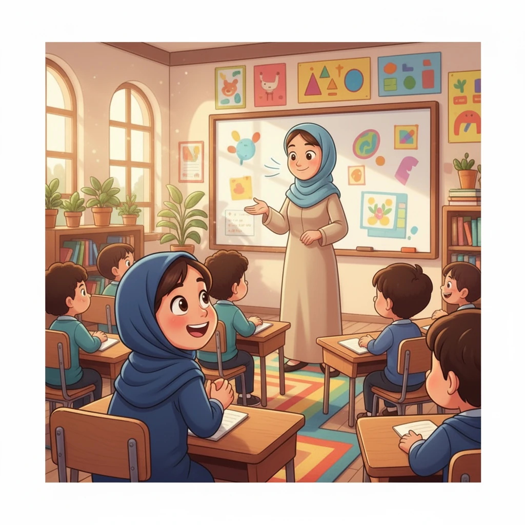 مریم با لبخند به خانم معلم نگاه کرد و گفت: «خواهش می‌کنم خانم معلم. من شما را خیلی دوست دارم.» او یاد گرفته بود که احترام به معلم، به معنی دوست داشتن درس و یادگیری است.