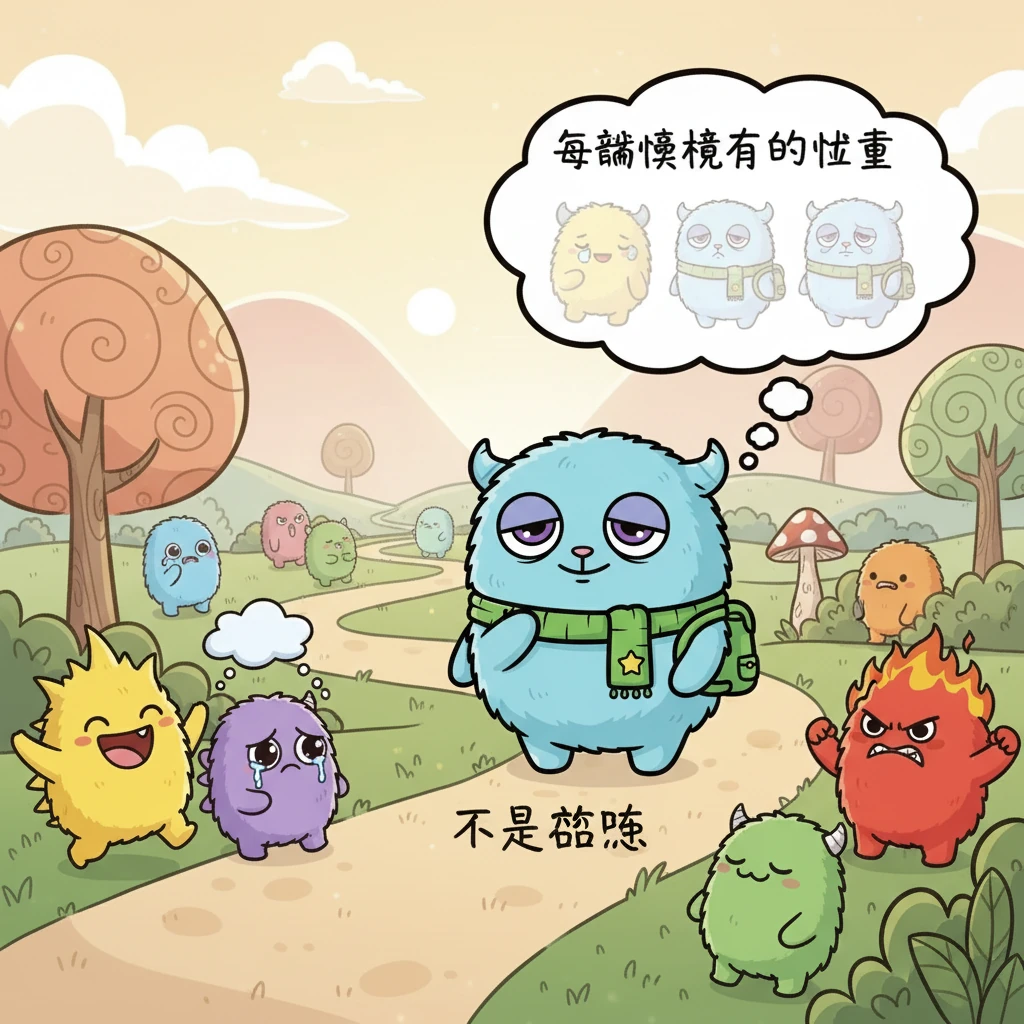 在旅途中，小累遇到了許多不同心情的小怪獸，每一個都讓他想起自己內心深處的情緒。他開始明白，原來每種情緒都有存在的價值，都是主人的一部分。他漸漸地不再感到孤單。