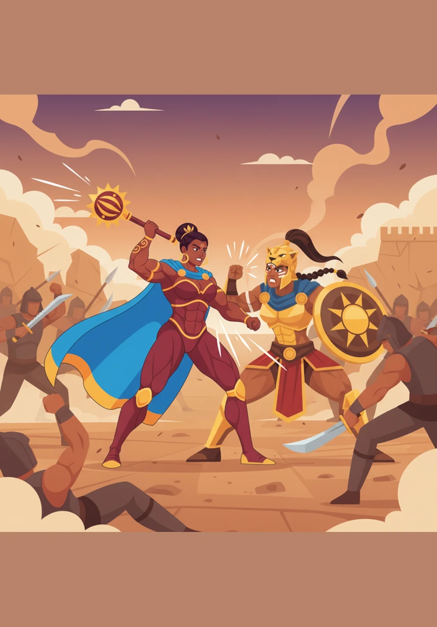 The air is thick with the scent of iron and dust as the first wave of soldiers falls before her unmatched strength. She moves with a lethal grace, her powerful strikes carving a path through the chaotic swarm of the battlefield.