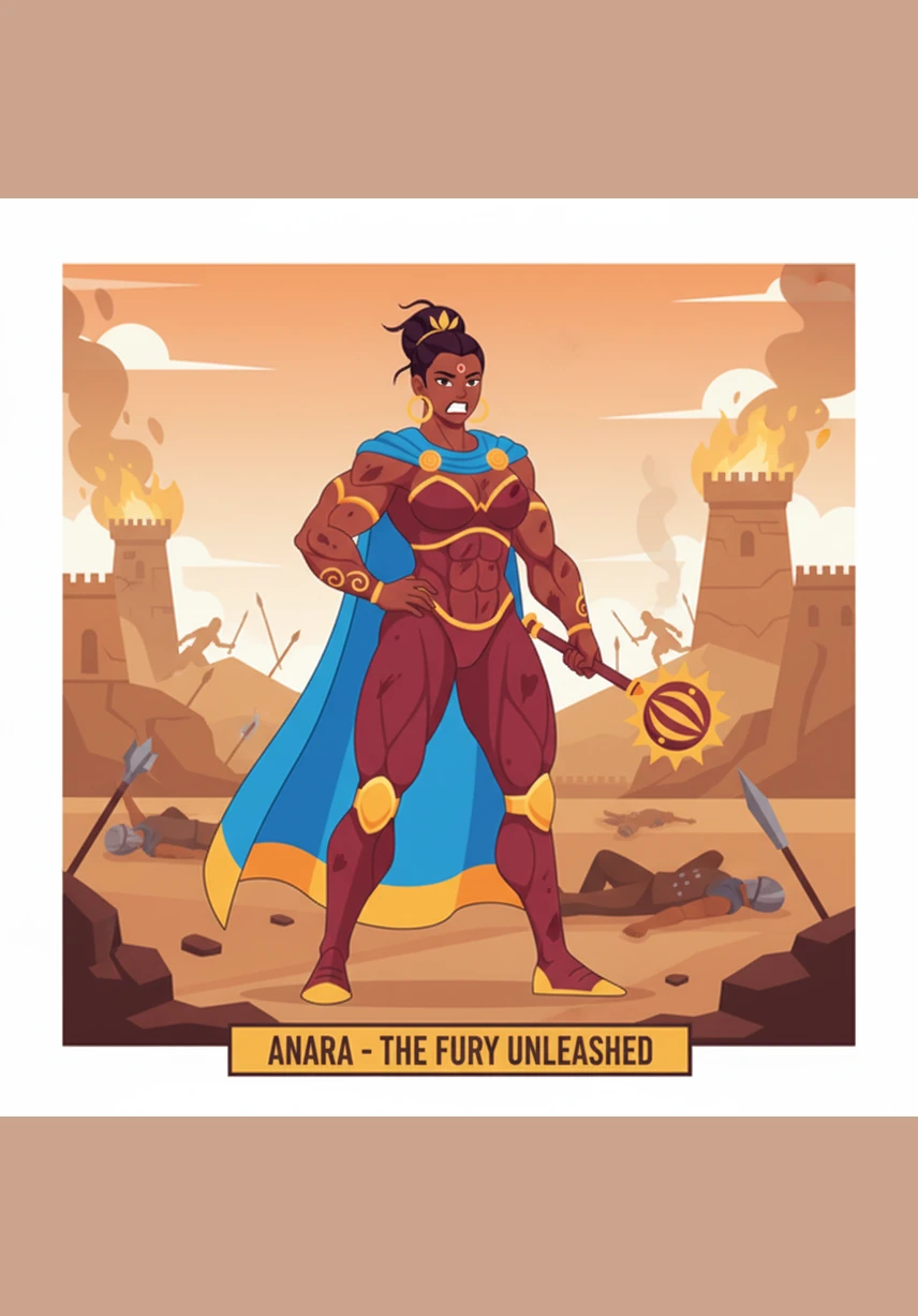 In the heart of the carnage, Anara stands surrounded by fallen foes, her breathing heavy and rhythmic. Her expression is a mask of pure, unadulterated anger, looking like a goddess of war personified amidst the mud and gore.