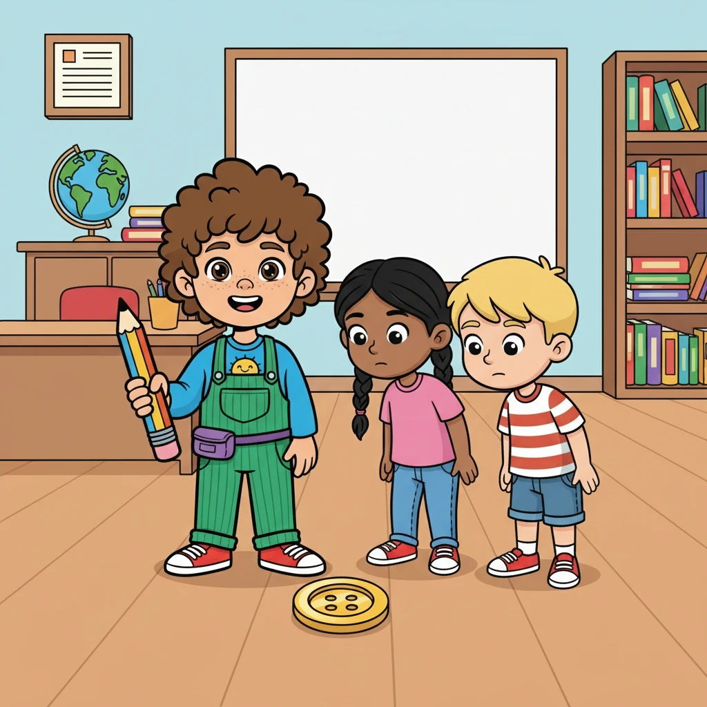 Alex, always eager for an adventure, immediately volunteered to help. They gathered with their friends, Maya and Ben, to discuss the clues. The only clue: a single, shiny button found near the teacher's desk.