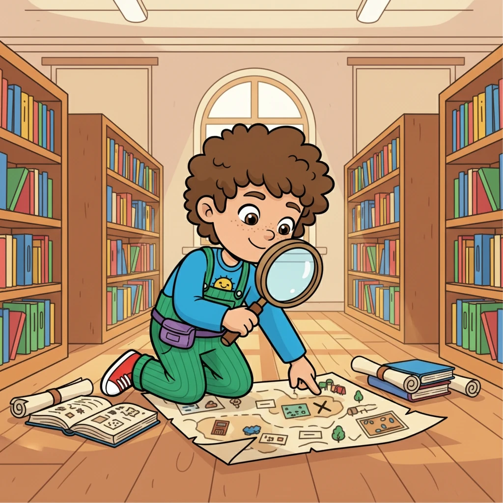 Using the magnifying glass, Alex examined the maps. One map seemed to pinpoint various locations within the school. They decided to follow the map, hoping it would lead them to the missing book.
