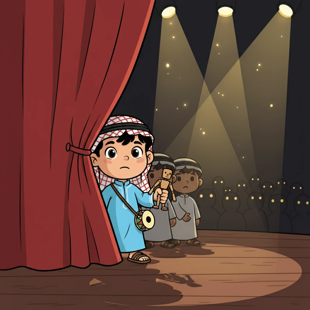 في يوم الملتقى، وقفوا خلف الستار، وقلوبهم تخفق بالتوتر والحماس. أضاءت الأضواء، وارتفع الستار، وبدأ العرض.