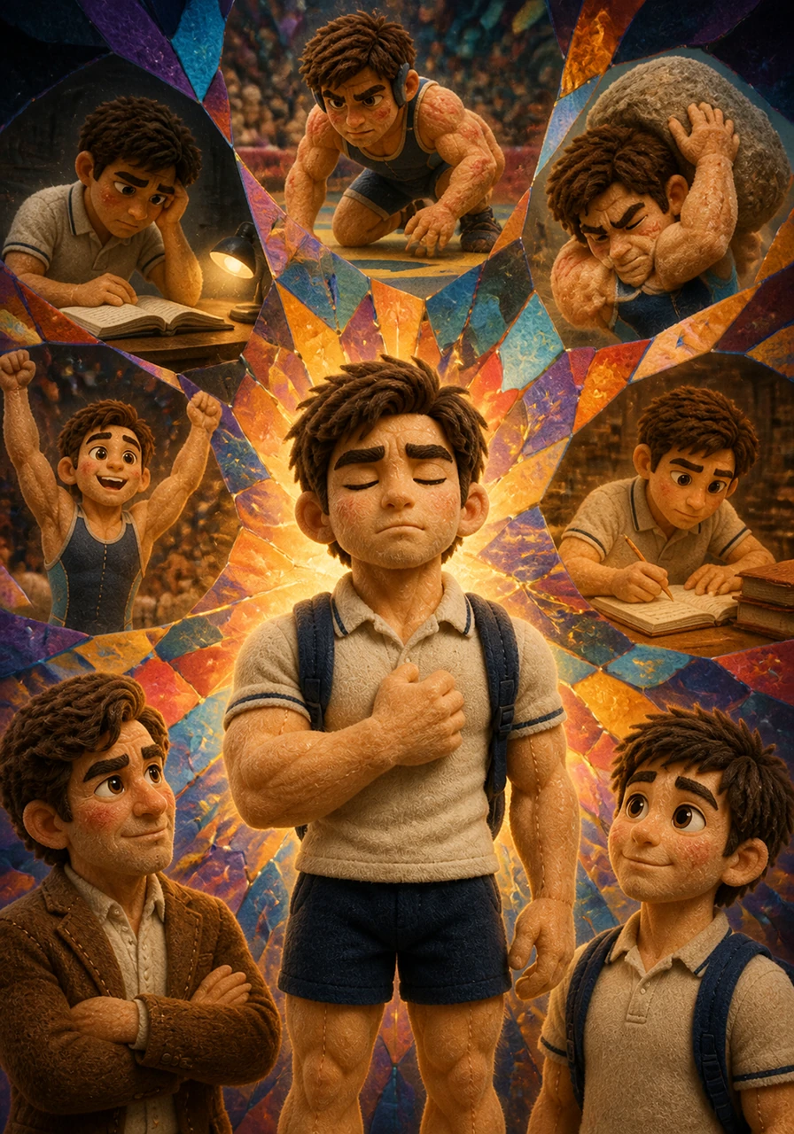 He visualizes his life as a shifting kaleidoscope of color and hardship, where every struggle adds a unique fragment to a beautiful, emerging pattern. He realizes that being a student-athlete is not about balancing two worlds, but about forging them into a single, unbreakable identity.
