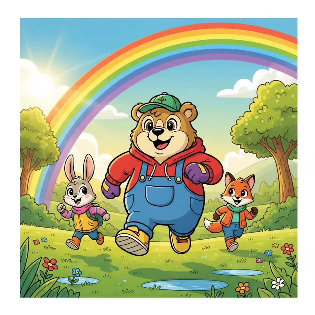 Po dešti vyšlo slunce a na obloze se objevila duha. Vladan, Tea a Sára se radovali a běželi k duze, s nadějí, že najdou poklad.