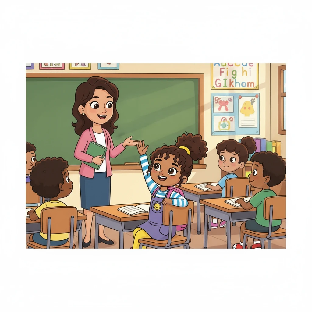 In class, Diana loved to learn! She eagerly raised her hand, answering questions with enthusiasm and a twinkle in her eye. The teacher praised her for her dedication and kindness, making Diana feel proud.