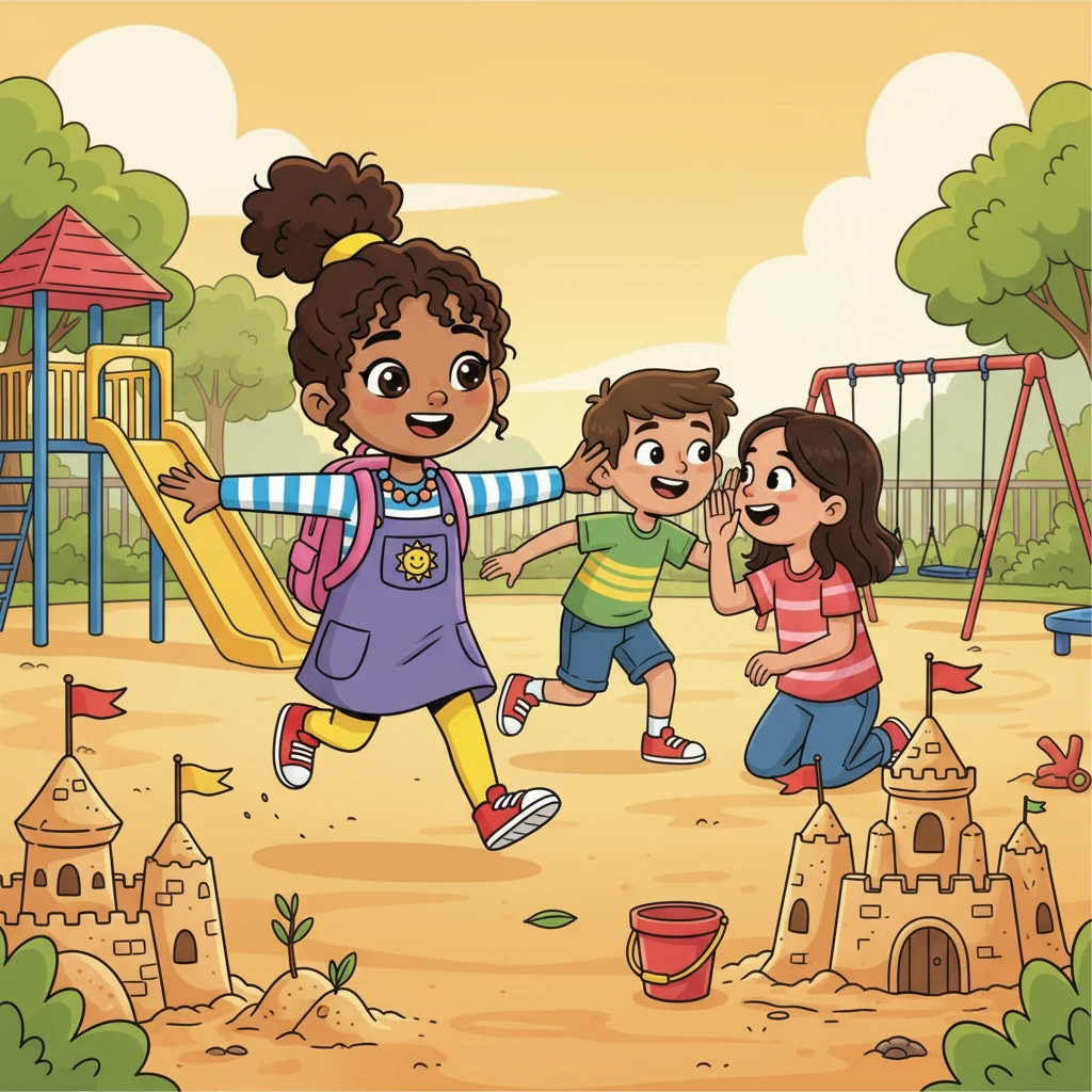 During playtime, Diana and her friends raced across the playground, laughing as they played tag. They built magnificent sandcastles, sharing secrets and dreams under the warm sun. Diana's laughter echoed through the air.