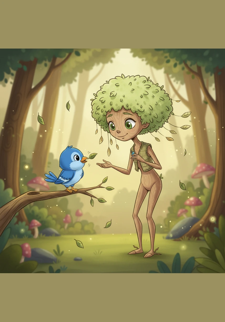 Pip landed again and gently nudged a branch with his beak, explaining that the wind was just an invitation to play. He told her that if she fought the air she might break, but if she joined the song, she would find her own set of wooden wings.