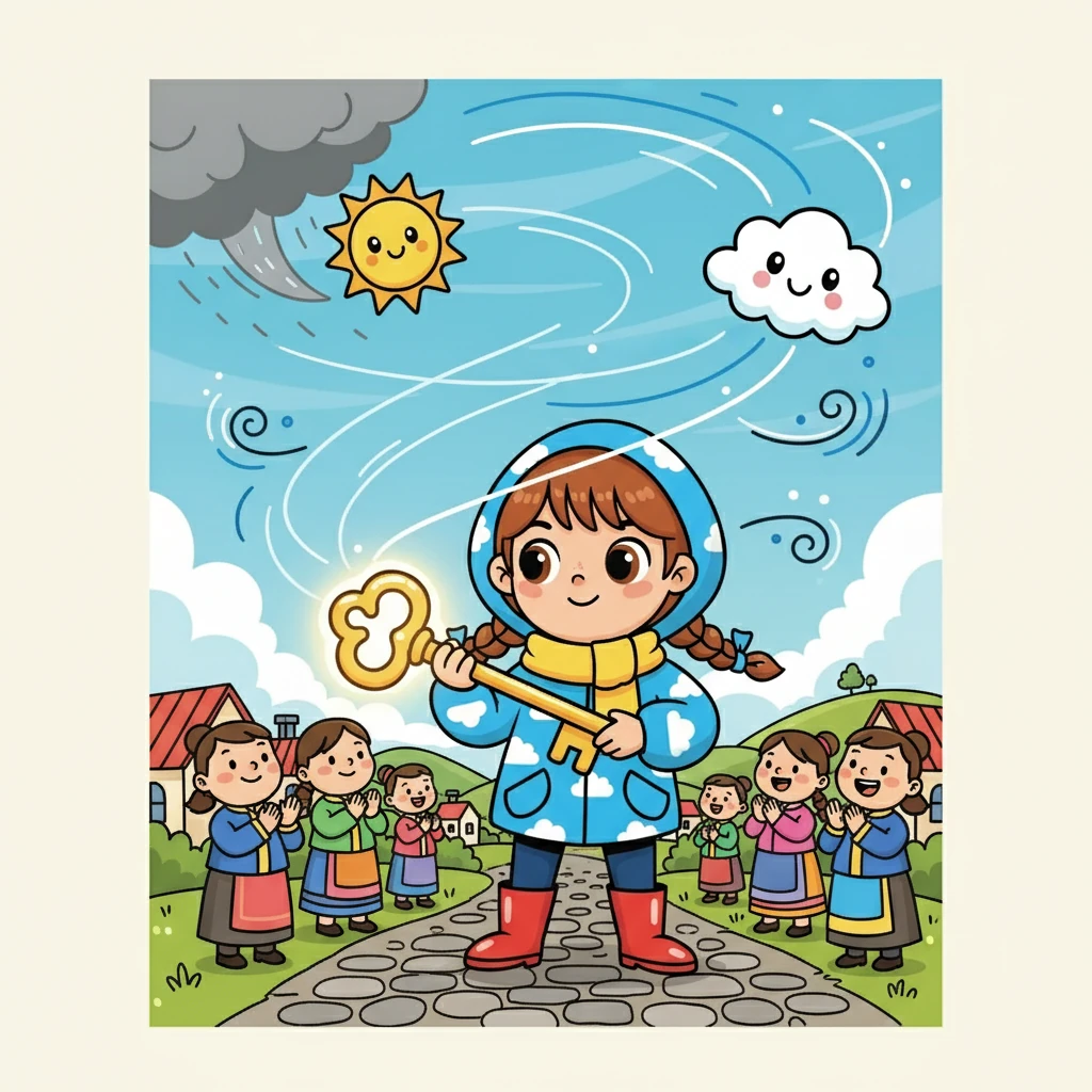 Айна кілтті пайдаланып, дауылды баяулатты. Ол желді ақырындап тоқтатып, жаңбырды тоқтатты. Ауыл тұрғындары оған алғыс айтты.