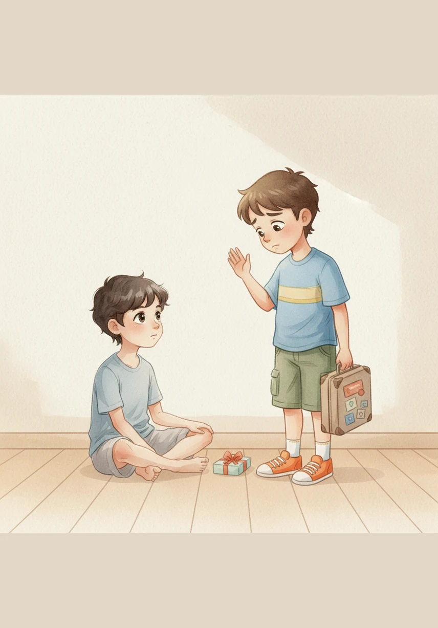 Outside, the morning sun bathed the neighborhood in gold, but Zakaria stayed tucked away in his digital cocoon. His friend Moaad stood at the window, holding a soccer ball and waving eagerly for Zakaria to come out and play.