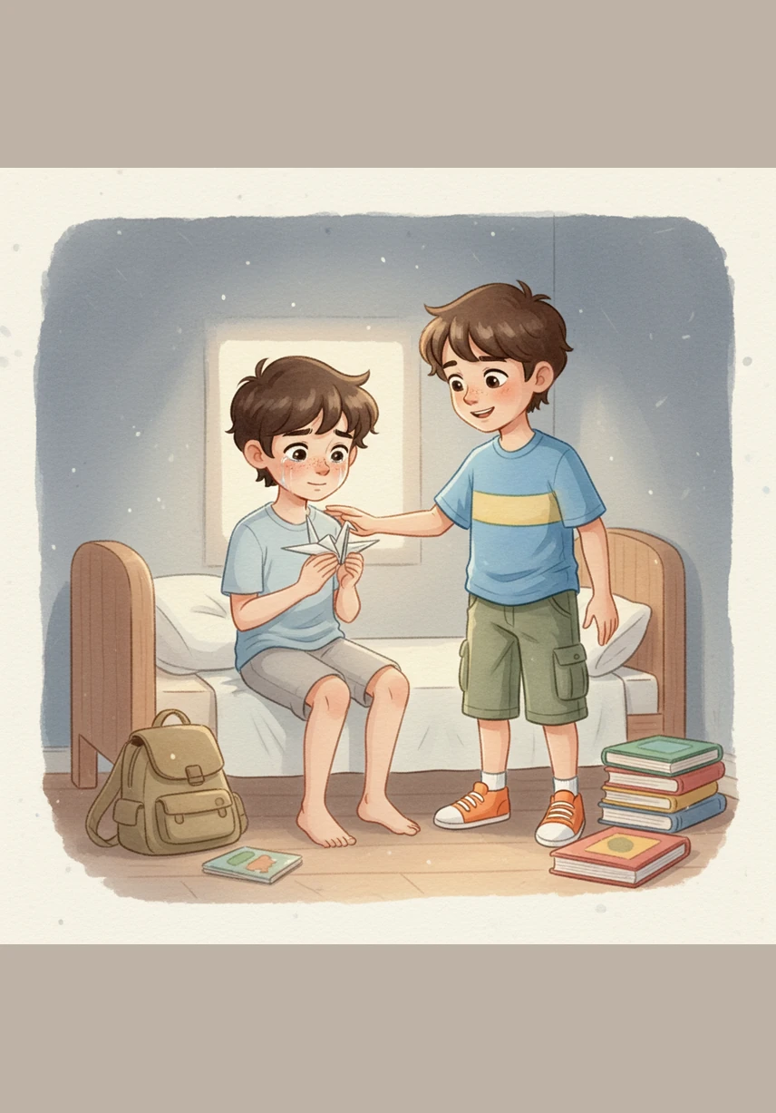 Moaad stepped inside and sat beside his friend, the flickering light of the screens reflecting in their eyes. He spoke softly about the joy of running and the thrill of the game, but Zakaria just shrugged, unable to look away from his virtual adventure.