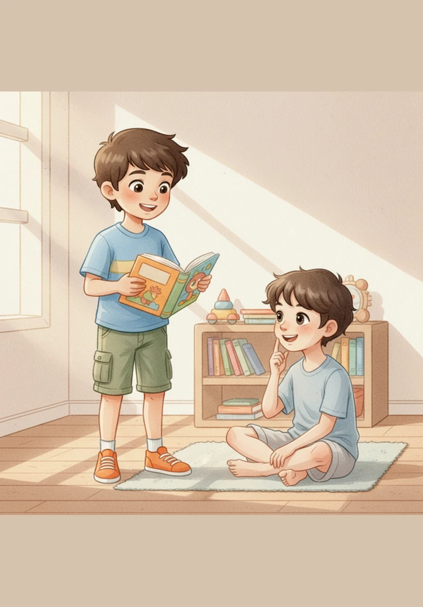 Pointing toward the window, Moaad showed Zakaria the vibrant blue sky and the birds dancing through the trees. He explained that no screen could ever capture the true magic of the wind or the sweet scent of the morning air.