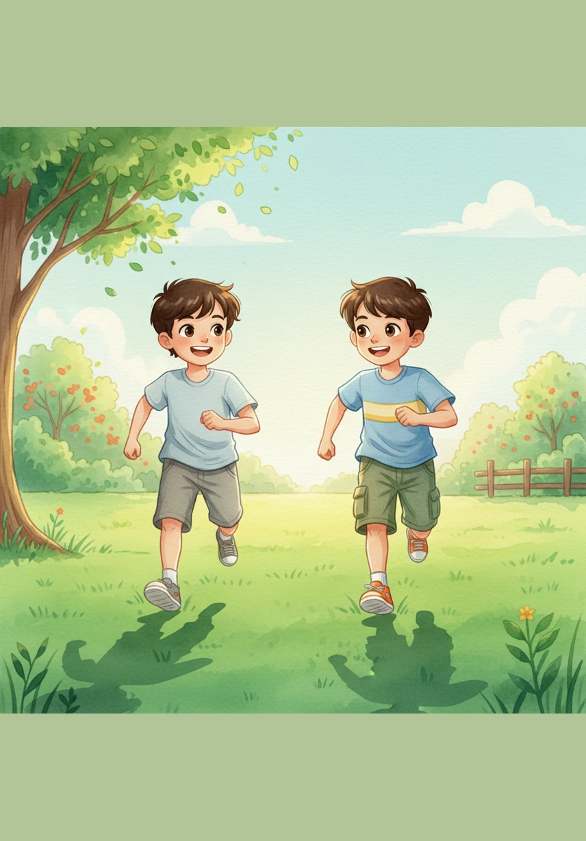 At the park, the two friends raced across the emerald grass, their shadows trailing behind them in the bright afternoon sun. Zakaria felt the cool breeze on his skin and realized that the real world was far more colorful than any pixelated display.