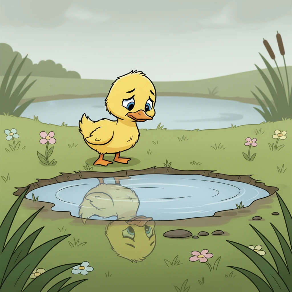 But instead of the magnificent creature everyone once praised, she saw a plain, disheveled bird staring back. Her reflection was no longer a symbol of elegance, but of a simple duckling, different from all the others, and not in a way she liked.