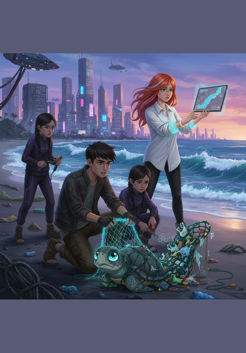 Sus amigos no dudan ni un segundo y corren hacia la playa cargando tijeras de manualidades, cubos de agua y palas de madera. Leo, Sofía y los gemelos se unen a Alba, rodeando a Nura con un respeto sagrado y listos para trabajar en equipo.