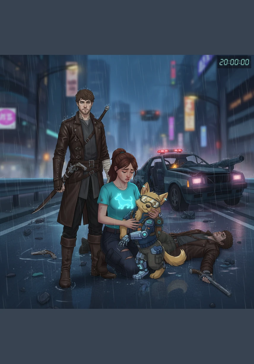 Miles away on a rain-slicked highway, a tragic accident occurs at the exact moment the clock on the wall strikes eight. The world seems to hold its breath as a bright life is cut short, leaving a heartfelt promise hanging in the evening air.