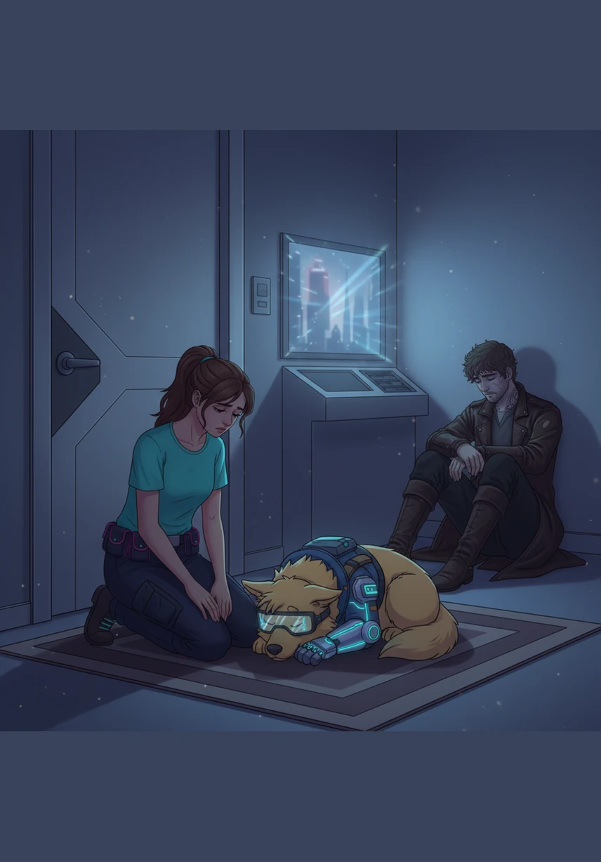 Back at the house, Cooper lets out one last, soft whimper before his weary legs finally give way. He curls up on the rug by the door, his breathing slowing until he drifts into a deep sleep, his heart stopping in perfect synchrony with his owner's.