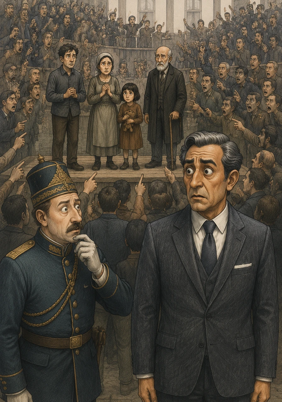 During his shift, Caleb encounters a group of citizens being publicly questioned for trying to keep the same house for more than a week. The air is thick with the sound of a thousand passionate arguments as the community tries to decide if personal comfort is a form of forbidden privilege.
